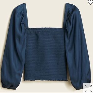 J Crew Midnight Blue Smocked Satin Top